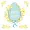 Cute orthodox rustic hand drawn Easter wreath of spring flowers and egg
