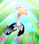 Cute Ostrich in Green Nature Cartoon for Kids