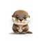 A cute otter with black eyes sits on white background isolate