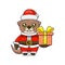 cute otter wearing santa costume and giving christmas gifts, cartoon animal mascot in christmas costume