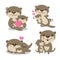 Cute Otters for Mother`s Day. Otters mom and baby