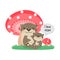 Cute Otters for Mother`s Day. Otters mom and baby under mushrooms