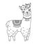 Cute outline doodle jumping llama with hand drawn elements