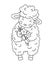 Cute outline doodle sheep with flowers.Hand drawn elements