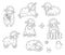 Cute outline doodle sheep jumps. Hand drawn elements