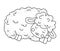 Cute outline doodle sheep sleeps. Hand drawn elements