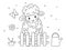 Cute outline doodle sheep sleeps. Hand drawn elements