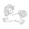 Cute outline doodle unicorn jumps. Hand drawn elements