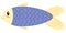 cute oval elongated yellow blue fish, kids vector illustration, cartoon flat style