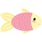 cute oval round yellow pink fish, kids vector illustration, cartoon flat style