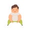 Cute overweight boy sitting on the floor, chubby child cartoon character vector Illustration on a white background