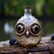 Cute Owl Bottle With Big Eyes: A Unique Solarpunk Balinese Art Piece