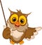 Cute owl cartoon holding blank stick