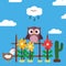 Cute owl and chicken wallpaper wit plant and flower