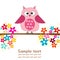 Cute owl with flowers baby girl shower greeting card