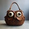 Cute Owl Handbag With Big Eyes Unique 3d Rendered Fish-eye Lens Style
