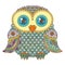 Cute owl illustration. Ornate patterned bird. Picture for coloring. Simbol for printing.