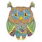 Cute owl illustration. Ornate patterned bird. Picture for coloring. Simbol for printing.