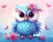 cute owl in light blue and pink pastels.