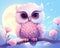 cute owl in light blue and pink pastels.
