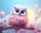 cute owl in light blue and pink pastels.