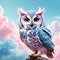 cute owl in light blue and pink pastels isolated