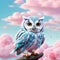 cute owl in light blue and pink pastels isolated