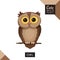 A cute owl sits on a branch. Vector illustration from wild animals series. A picture for children`s educational books