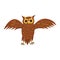 Cute owl spreads its wings. Cartoon vector