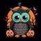 a cute owl surrounded by helloween pumpkins