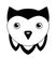 Cute Owl - vector black and white illustration. Owl head - cute picture, baby, smile. Owl for logo or sign