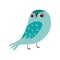 Cute Owlet, Adorable Blue Owl Bird Cartoon Character Vector Illustration