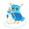 Cute Owlet With Milk Bottle. Welcome Baby Boy.