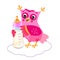 Cute Owlet With Milk Bottle. Welcome Baby Girl. Vector Illustration.