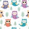 Cute owls seamless pattern