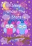 Cute owls sleep under the stars, good night card. vector illustration