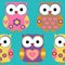 Cute Owls Surface Pattern Vector, Owls Repeat Pattern for Textile Design, Fabric Printing, Stationary, Packaging, Wallpaper or Bac