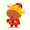 Cute ox cartoon Ang Pau. Chinese New Year Red Packet Template. Year of the ox red packet. Translation: prosperous