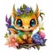 Cute painting of a adorable Smile Baby Dragon Colorful with Flower