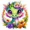 Cute painting of a adorable Smile Baby Dragon Colorful with Flower