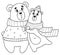 Cute pair bears in winter clothes. Vector illustration in doodle style. Outline drawing for design, decor, Valentines