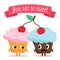 Cute pair of cupcakes sharing a cherry