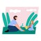 Cute pair of father and daughter spending time together - gardening. Happy fatherhood. Flat cartoon vector illustration