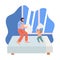 Cute pair of father and daughter spending time together - pillow fighting. Happy fatherhood. Flat cartoon vector illustration