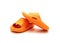 Cute pair of orange pillow slide sandals for toddler non-slip foam slippers isolated on white