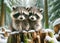 A Cute Pair Raccoons Small Animals Snowfall Forest Woodland Critters Winter Canada AI Generated