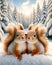 A Cute Pair Squirrels Small Animals Snowfall Forest Woodland Critters Winter Canada AI Generated