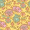 Cute pale color folklore style floral seamless pattern