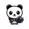 Cute panda animal cartoon characters wearing astronaut costumes