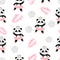 Cute panda ballerinas seamless pattern.